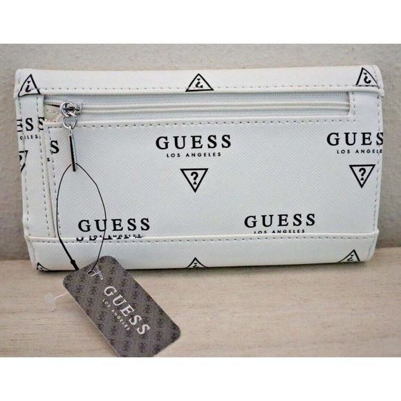 Guess SV785551 White Logo Print Meade SLG Faux Leather Flap Clutch Wallet - Picture 2 of 5